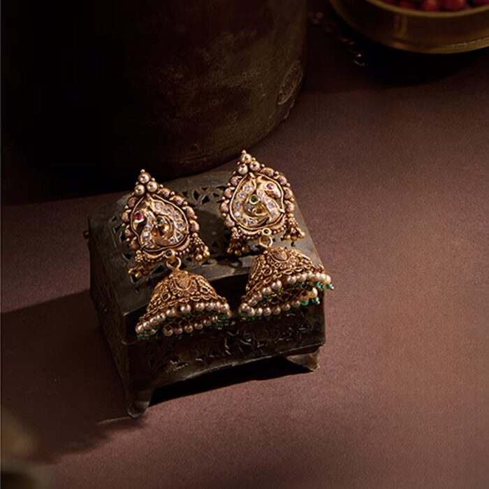 Majestic Plumage Gold Jhumkas